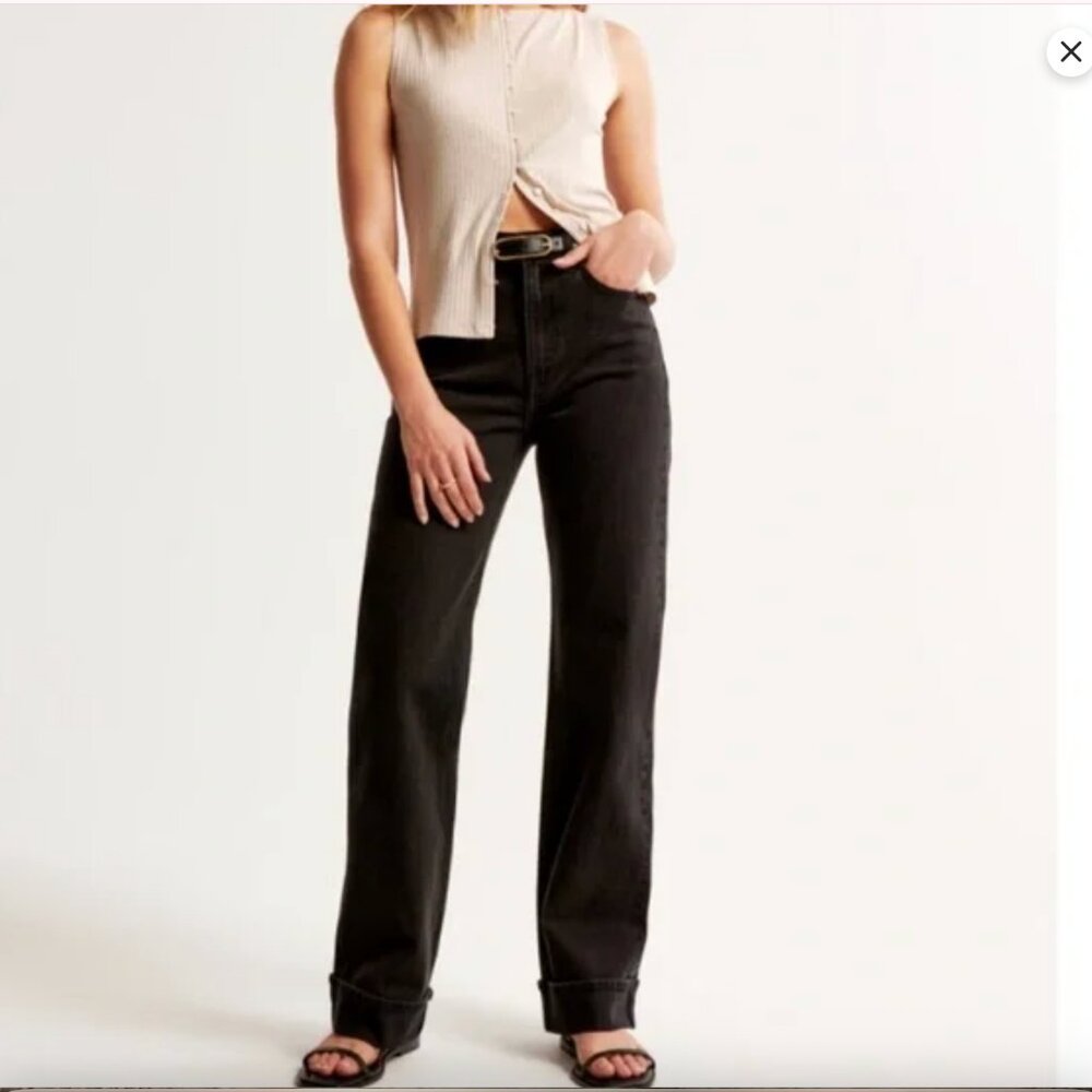 Abercrombie & Fitch Jeans 29/8L Black 90s Relaxed Jean High Rise Curve Love Cuff